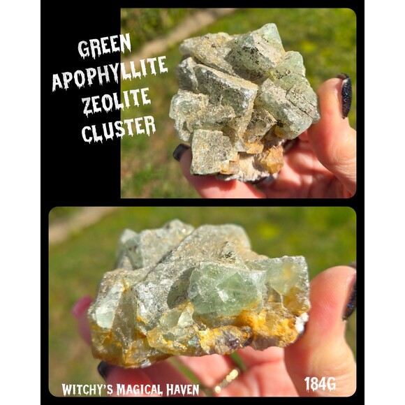 Green Apophyllite Rare Natural Zeolite Crystal Volcanic Rock Cluster - Picture 9 of 9